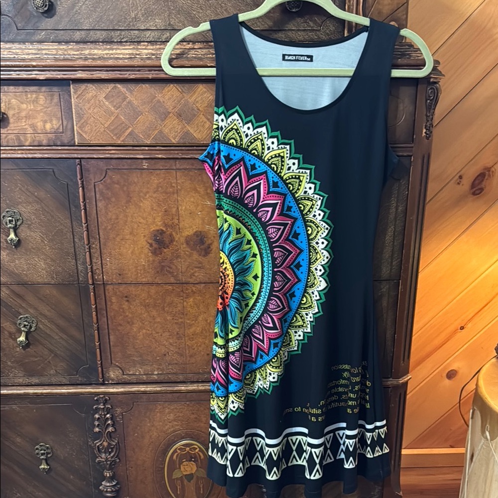 Colorful Mandala Print Dress
From Mexico 
Black Fever Size Medium